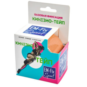 Кинезиологический тейп EM-Fix Sport базовой фиксации, 5см х 5м цвет: Голубой, розовый, салатовый, бежевый